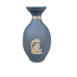 Wedgwood Blue Jasperware Cherub Pattern Small 5'" Vase Made In England